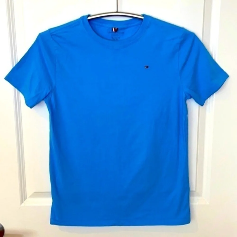 TOMMY HILFIGER | Sky Blue Embroidered Mini Flag Logo Shirt, Youth Size XL